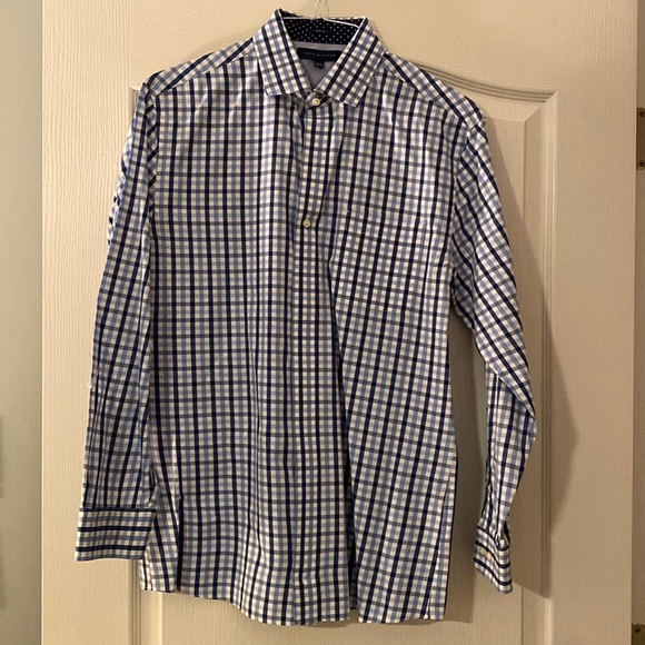 Tommy Hilfiger blue and white checkered button down shirt. - Picture 1 of 1
